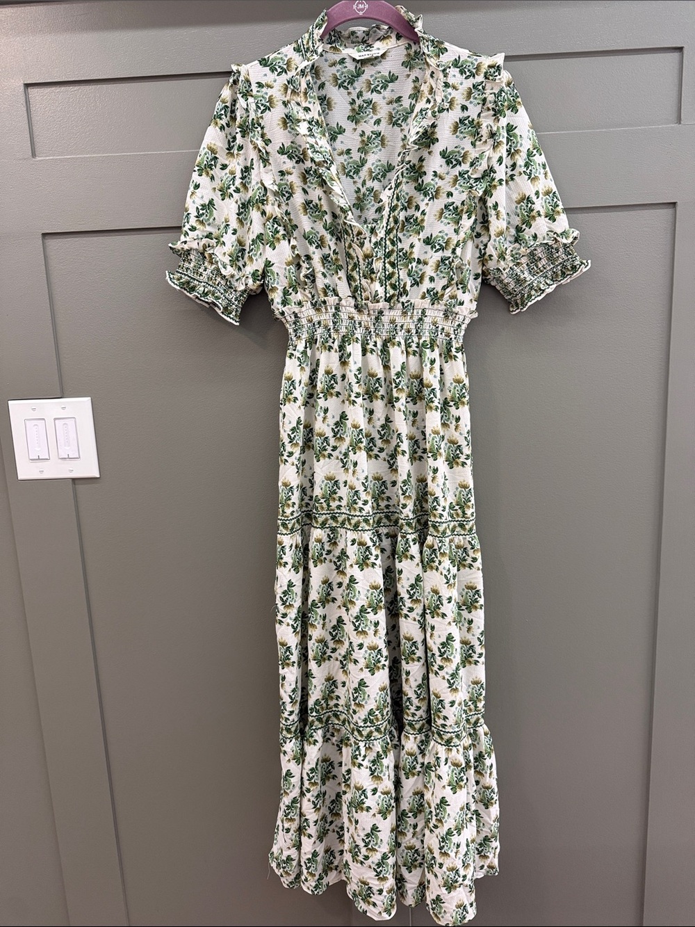 Max Studio Cream Maxi Dress with Green Floral Print